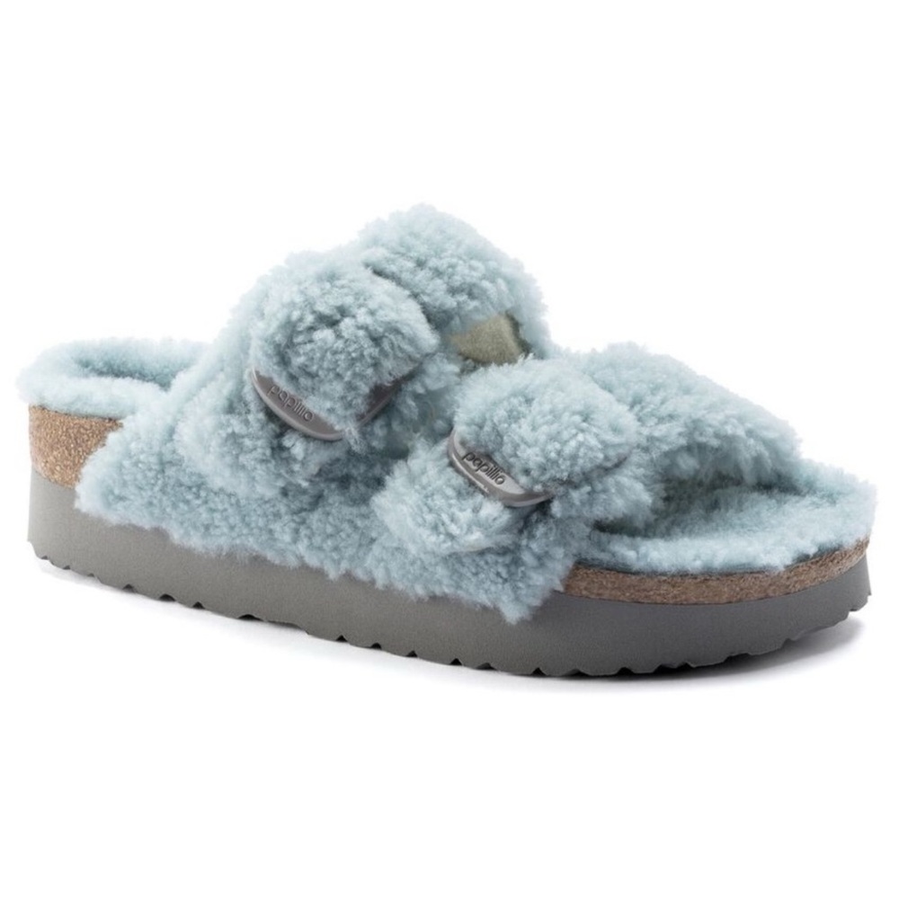 Birkenstock Arizona Big Buckle Shearling Shearling papillio platform light blue